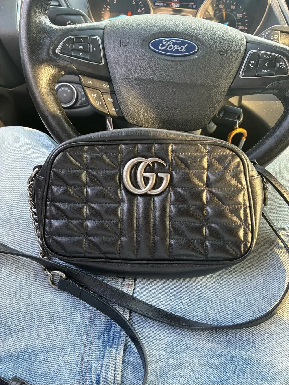 Gucci Black Quilted GG Marmont Crossbody Bag